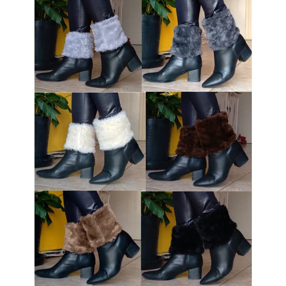 Polaina Peluciada Meia para Botas Preto, Cinza, Marrom, Branco, Rosa