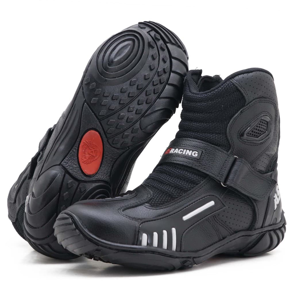 Bota motociclista esportiva respirável em couro legítimo vented boots na cor preta AS-RACING