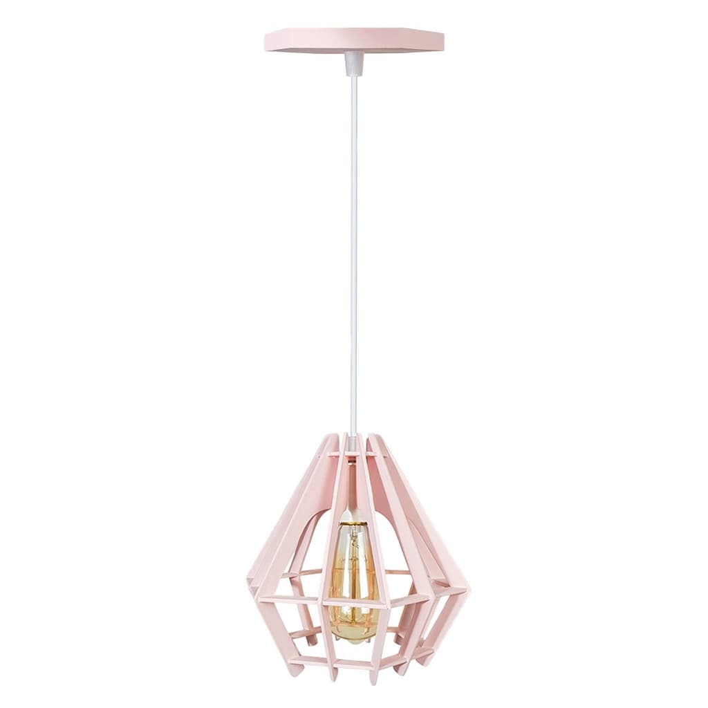 Luminária  Lustre Pendente Diamante Rosa  Bebê Com Regulagem