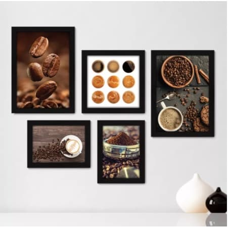 Kit Com 5 Quadros Decorativos - Café Cafeteria Lanchonete Capital = 32