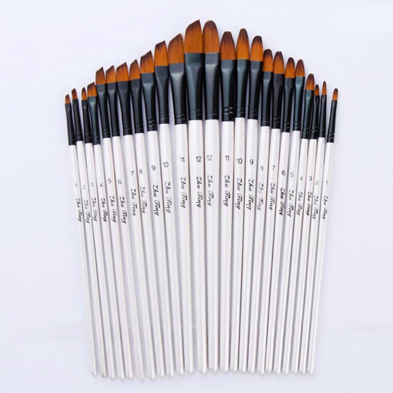 12/24 Unid . Pincel Para Pintura Gouache Aquarela A Óleo Com Nylon Cabelo Desenho Escolar Suprimentos De Artista