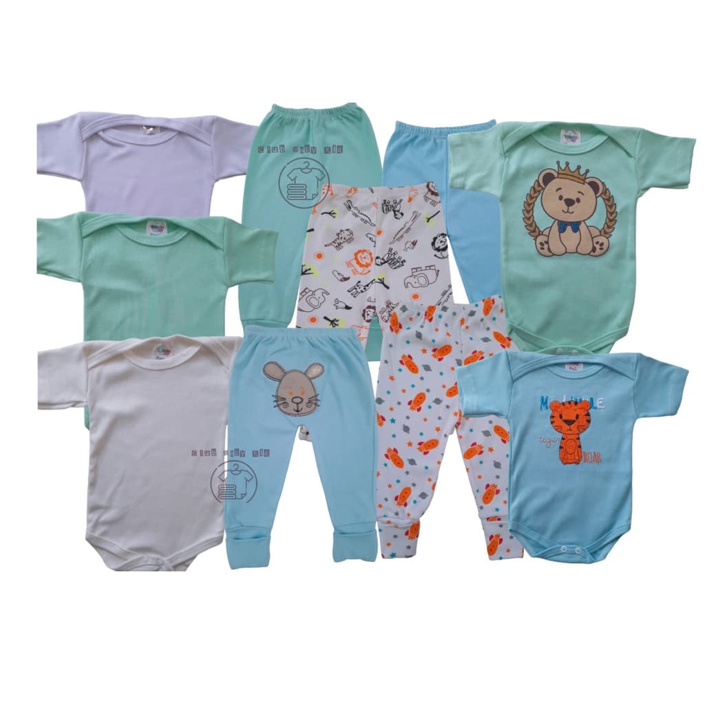 Kit Maternidade Enxoval Bebê - Mijão Vira Pé + Body Manga Curta Qualidade