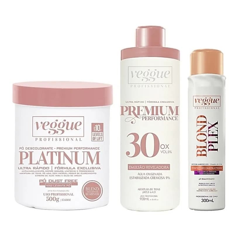 Kit Pó Descolorante Platinum Blue + Ox 30 vol + Blond Plex