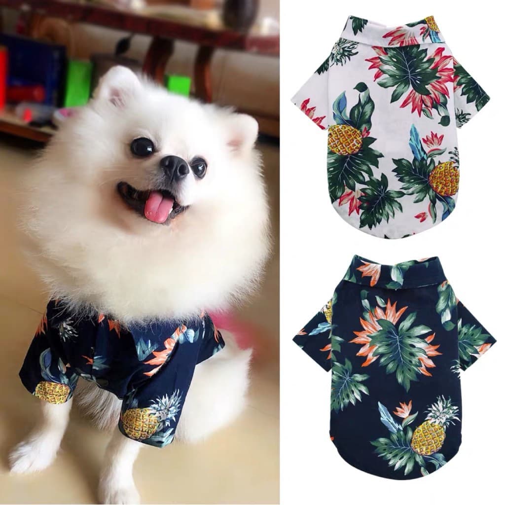Animal De Estimação Camisa Havaiana Estilo Abacaxi Impressa Cachorro Gato Manga Curta Roupa De Verão