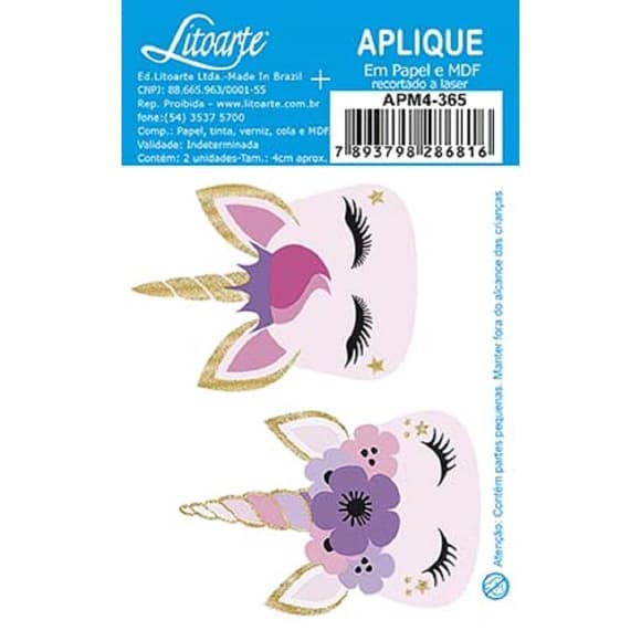 Aplique Decoupage Unicórnios Apm4-365 em Papel e Mdf 4cm Litoarte