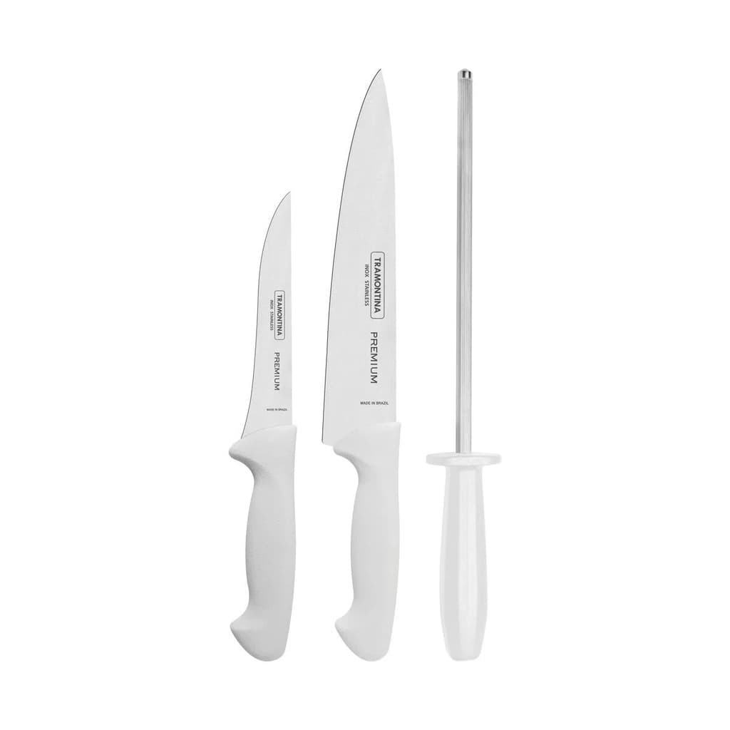 Faca Açougueiro Tramontina Profissional Kit Desossa Chaira 3 peças jogo de facas para carne cozinha