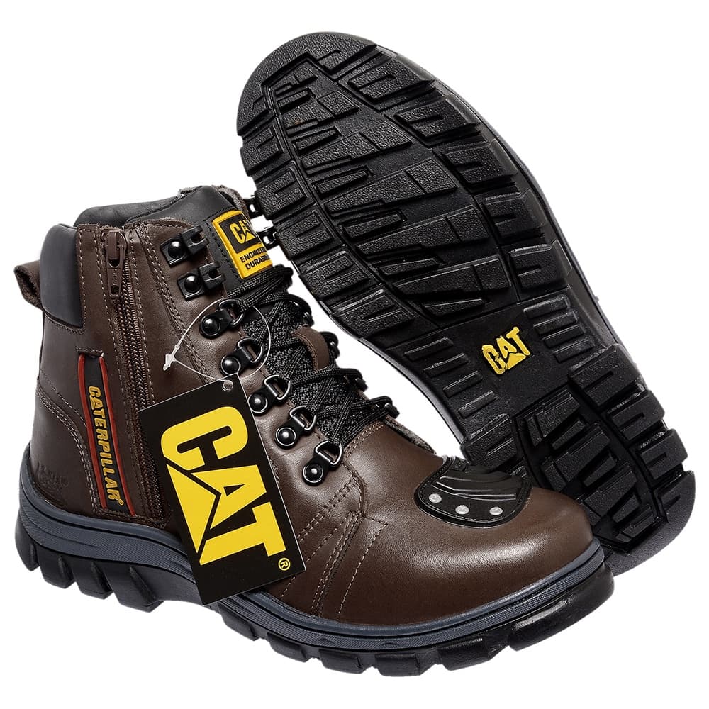 Bota Cat Motociclista Caterpillar Em Couro Masculina Ziper Cat!