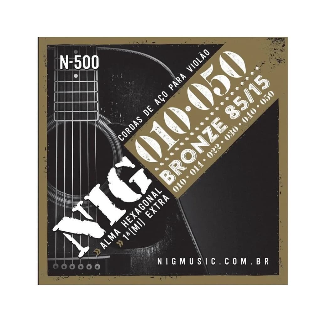 Encordoamento Violão Aço NIG 010 Bronze + 1º Mi Extra N500