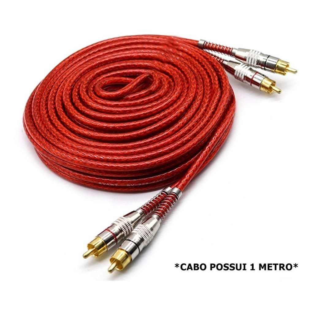 Cabo Rca 1 Metro Blindado 1m Tech Ones Svart Vermelho Som Automotivo Conector Banhado A Ouro