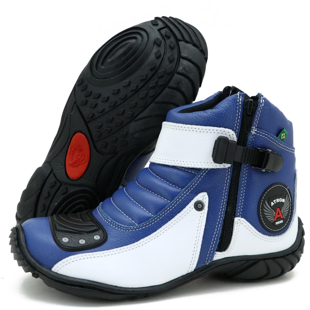 Bota Cano Curto Couro Para Motociclista ATRON 271 KM AZ BCO