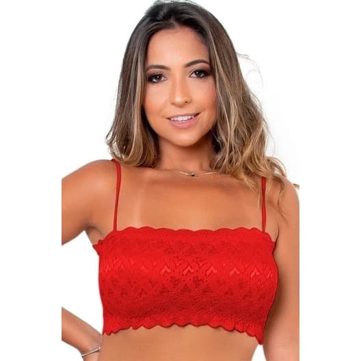 Cropped Sutiã Faixa Renda com Bojo Soutien Luxo Soutien Top Faixa Tomara Que Caia