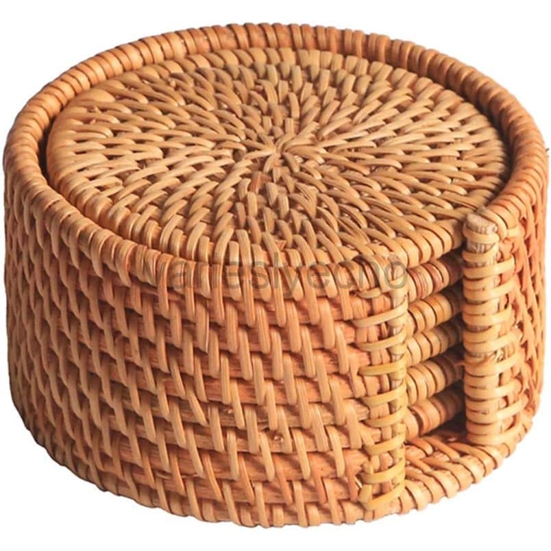 Conjunto De Porta Copos Rattan , Pano De Chá Artesanal Coasters , Presente Criativo Para Cozinha Mesa Bebidas Artesanato