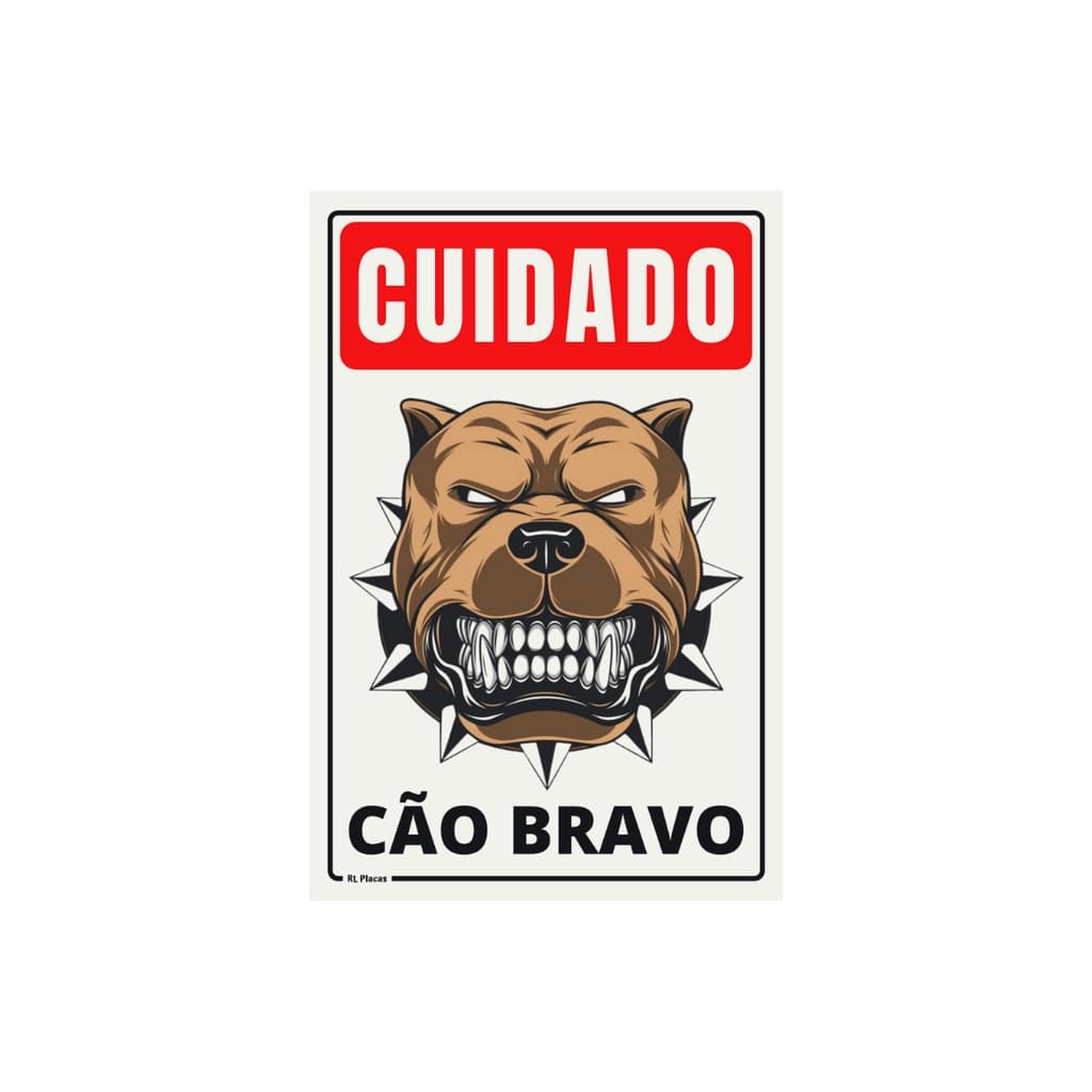 Placa de Sinalização Cuidado Cão Bravo 30x20 - Vertical