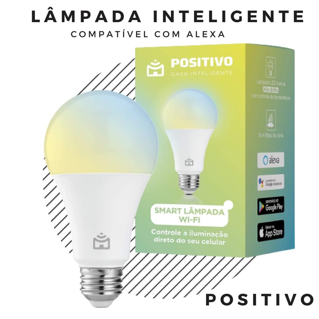 Smart Lâmpada Wi-Fi Positivo Casa Inteligente LED 9W, Bivolt - Compatível com Alexa