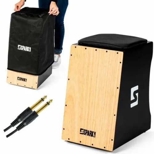 Cajon Eletrico Cajon Eletroacústico + Capa Cajon + Cabo P10 Spark Instrumentos Musicais Percussão