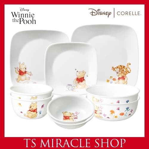 [CORELLE] Conjunto De Talheres Disney Winnie The Pooh 9p Para 2 Pessoas (Prato Quadrado)/Louça/Tigela De Arroz , Sopa