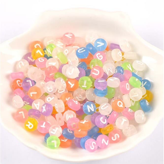 100 Peças Contas Redondas De Letras Foscas Acrílicas De Cores Misturadas Para Fazer Joias 7mm