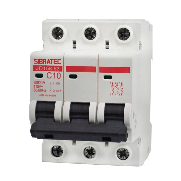 Disjuntor Tripolar Trifasico Curva C - 10A - 16A - 20A - 25A - 32A - 40A - 50A - 63A - INMETRO