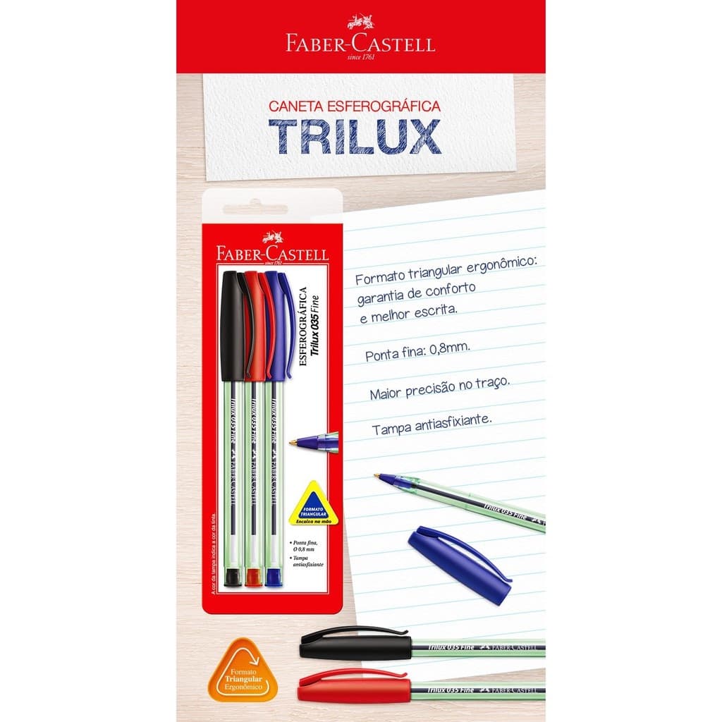 Caneta Esferográfica Ponta Fina Trilux FABER CASTELL  Caneta  Ponta Fina 0,8mm
