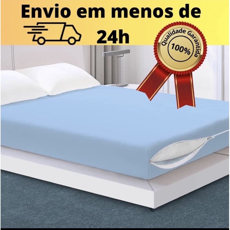 Capa P/Colchão CASAL Poliéster com Zíper Azul