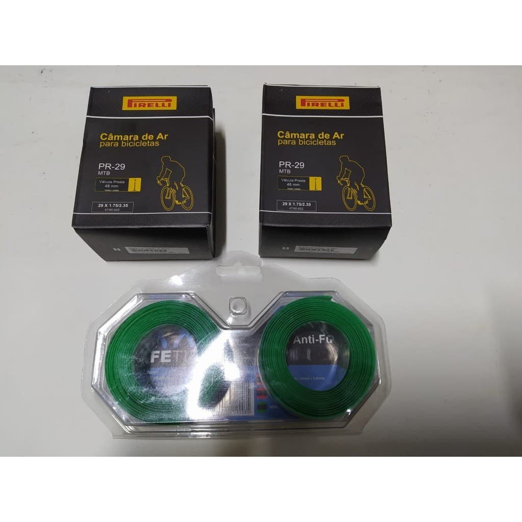 Kit 2 Camara de Ar Bicicleta Pirelli Valvula Fina Presta + Fita Antifuro Safetire Mtb