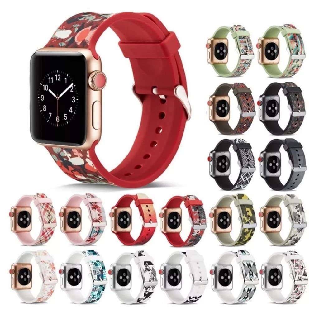 Pulseira Estampado Sport Silicone Para Apple Watch Iwo 38mm 40mm 41mm 42mm 44mm 45mm Series 1 2 3 4 5 6 7 8