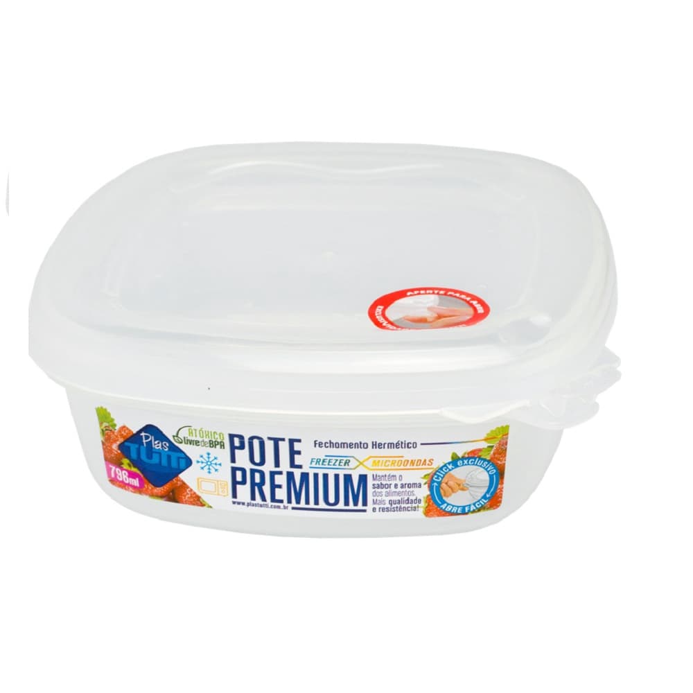 Pote Mantimento Plastico Quadrado Transparente 796ml Micro E Freezer