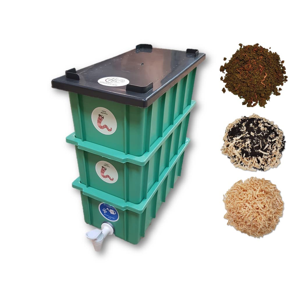 Kit Completo - Mini Composteira Doméstica Minhocário 4 L Verde