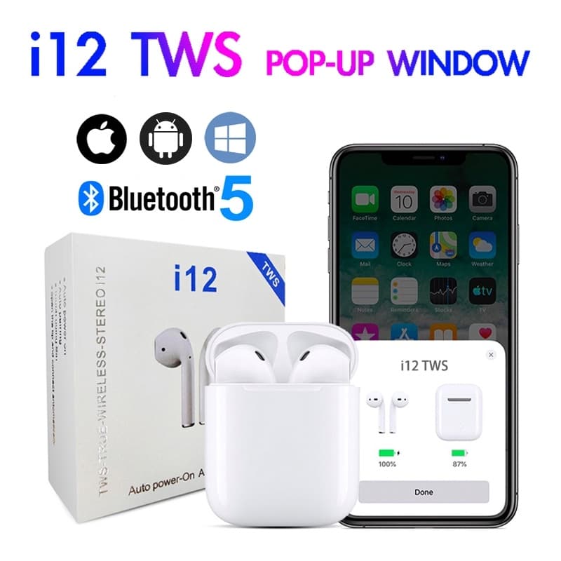 Fone de Ouvido Sem Fio i12 Tws Bluetooth Com Touch Bluetooth 5.0