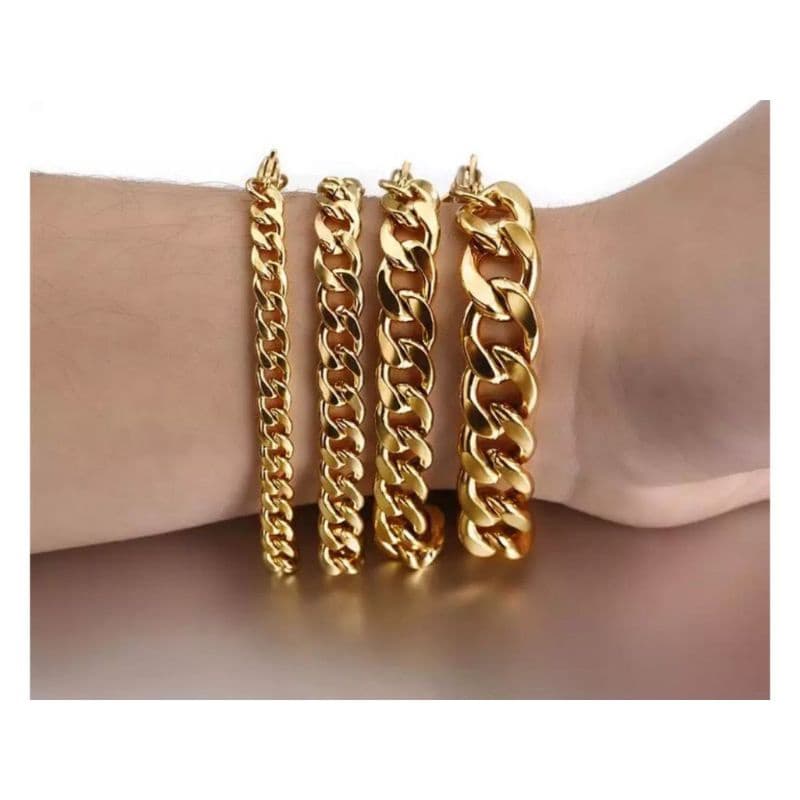 Pulseira Masculina e Feminina Unissex Grumet Em Aço Banhada Cor Ouro 18k Luxo Cordão Masculino