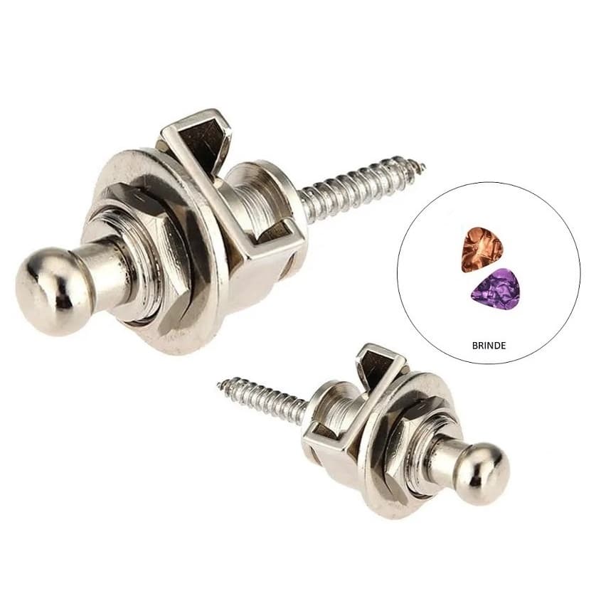 Strap Lock Trava Correia Talabarte Par Guitarra Violão Contra Baixo Cromado + 2 Palhetas