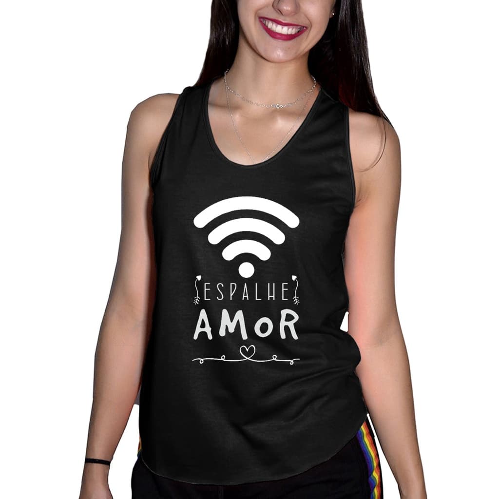 Blusa Regata Feminina Frase Espalhe Amor Academia Fitness Alcinha