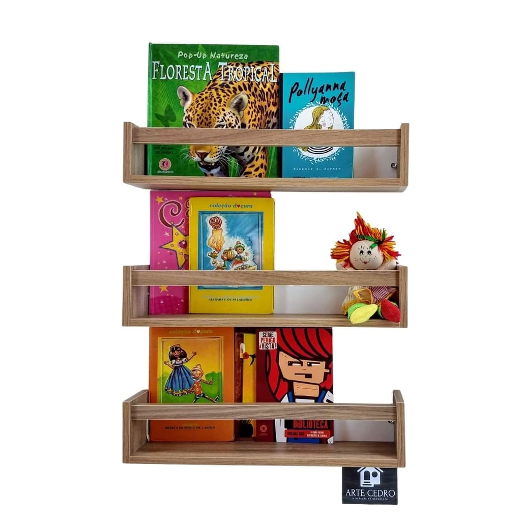 Kit 3 Prateleiras Para Livros Infantis Estante Organizadora de Brinquedos Nicho Revisteiro Mdf 55 cm