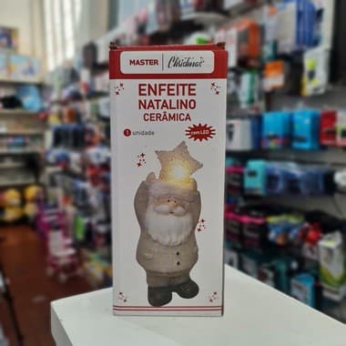 Enfeite Papai Noel de Cerâmica com Led Natal 21cm Master Christmas