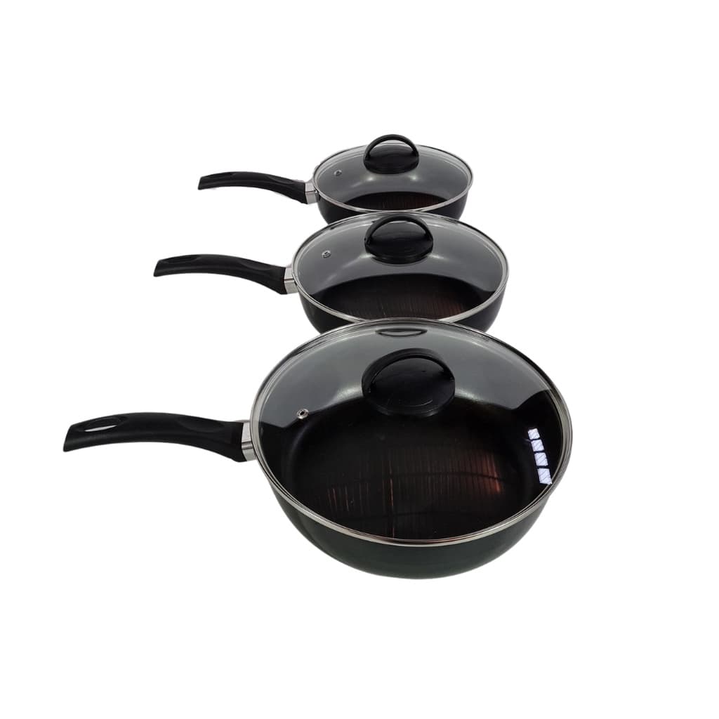 Conjunto De Frigideiras 3 Peças Antiaderente Tampa De Vidro