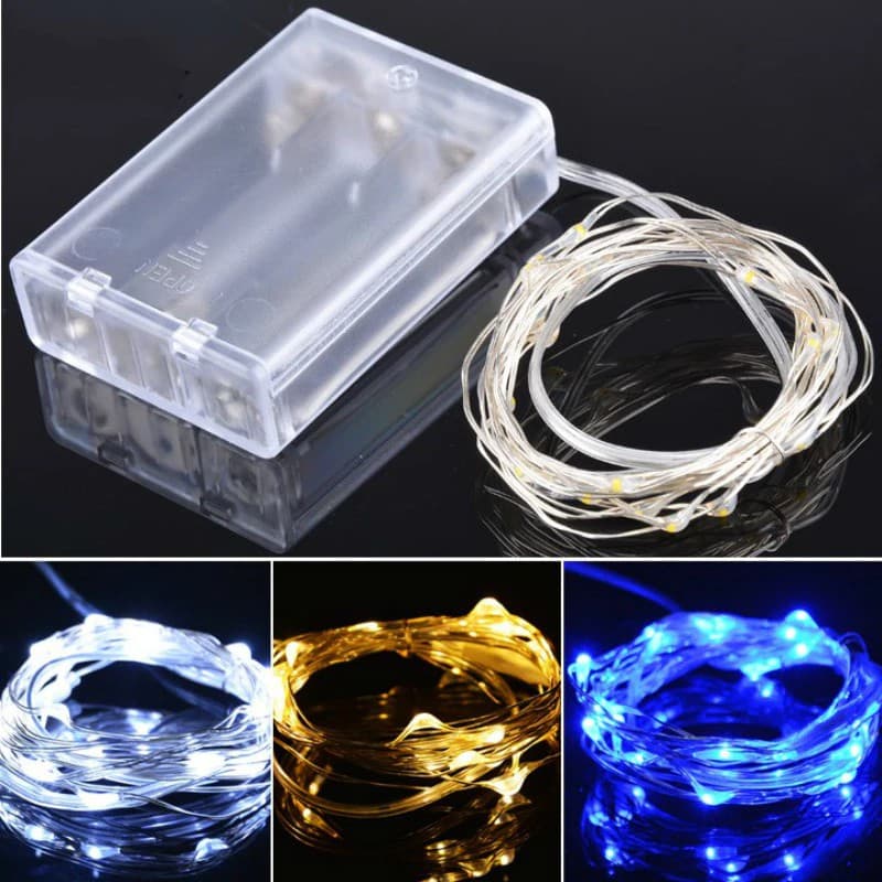 Fio Fada Cobre Prata Cordão Luz 3m 30 Led /5metro-50leds/10m-100leds Pilha