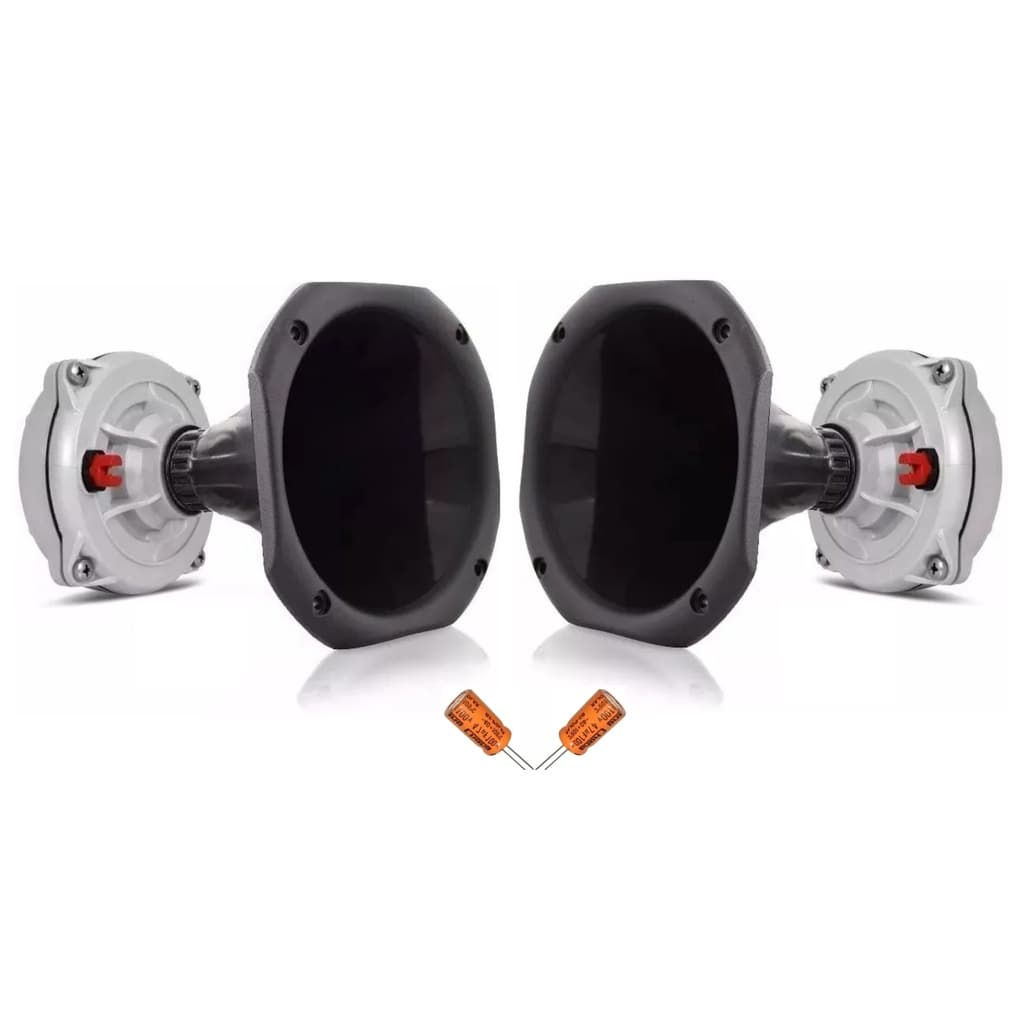 Kit Som Automotivo 2 Driver D250X Musicall 200W + 2 Corneta Curta + 2 Capacitor Para Caixa Trio