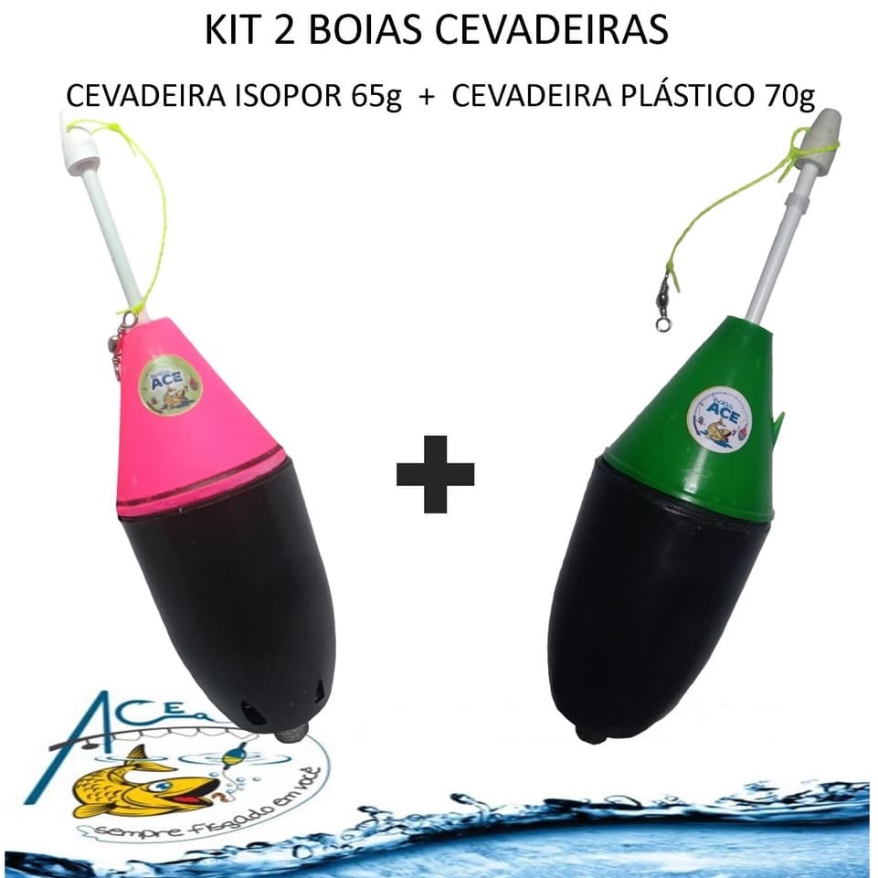 Kit 2 Boias de Pesca Cevadeira - Isopor e Plástico - Boias Cevadeiras ACE