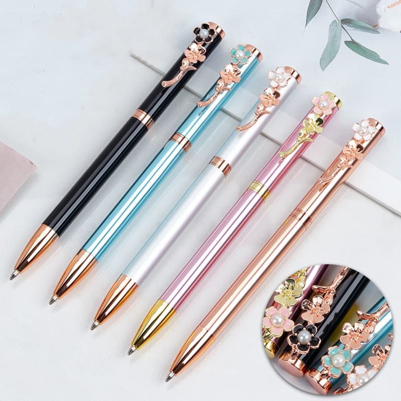 1 Peça Caneta De Metal Com Pérolas/Flor Para Escritório/Escola/Papelaria/Presente