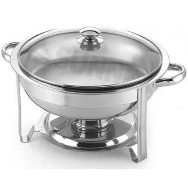 Rechaud aço inox 5 l com tampa de vidro e suporte