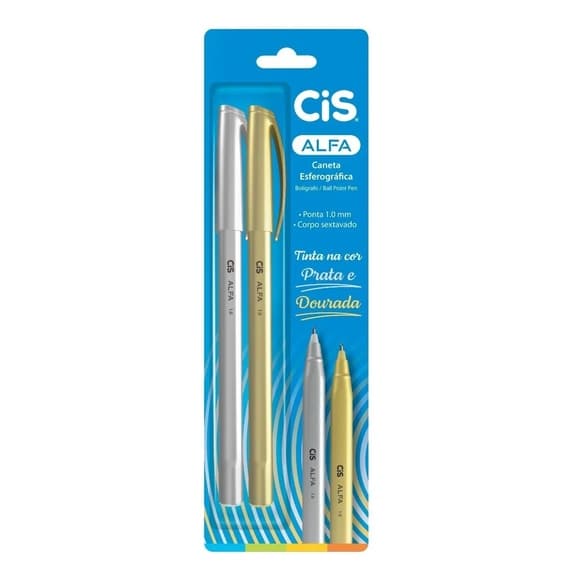 Caneta Cis Alfa 1.0 Ouro E Prata Blister Com 2 Unidades
