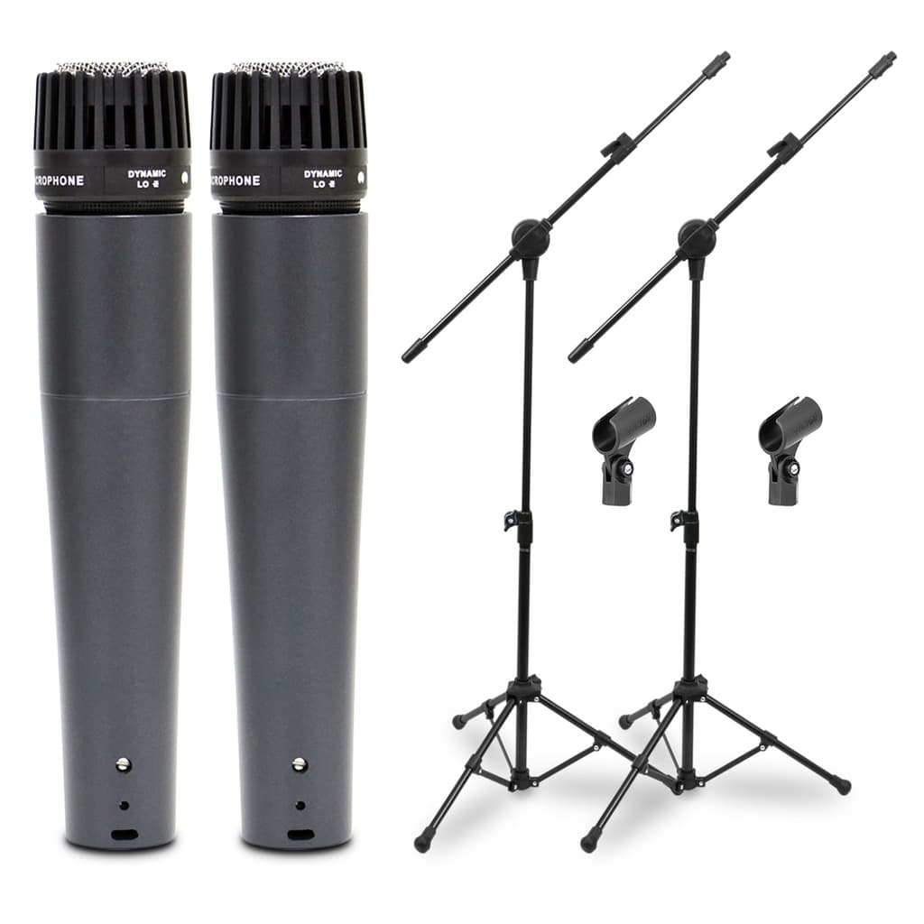 Kit Arcano 2 microfones dinâmicos Renius-7 XLR-XLR + 2 pedestais PMV-100-Pac