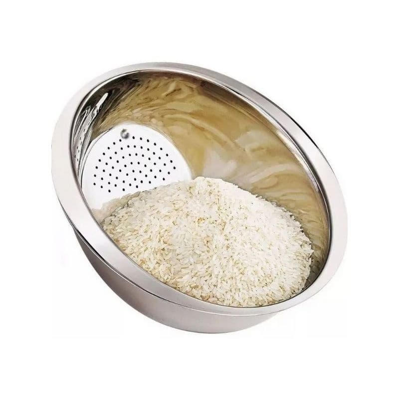Escorredor de arroz em inox Para Lavar Arroz Verduras e Legumes 26cm