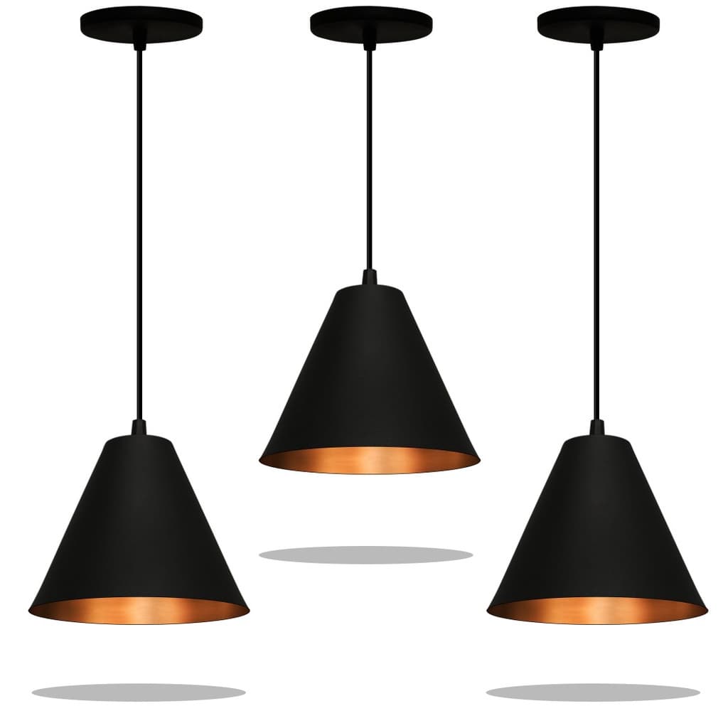 Luminarias Licon Kit 3 Pendentes  ( Preto e Cobre )