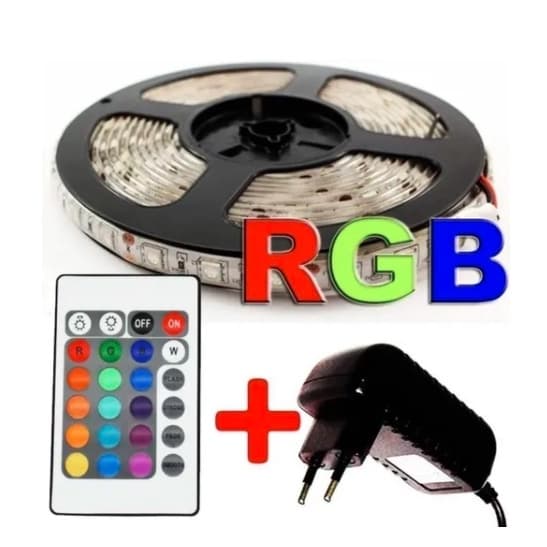 Fita de Led Ultra Rgb 5050 C/5m C/dupla Face Aprova D'agua + Controle + Fonte 2a