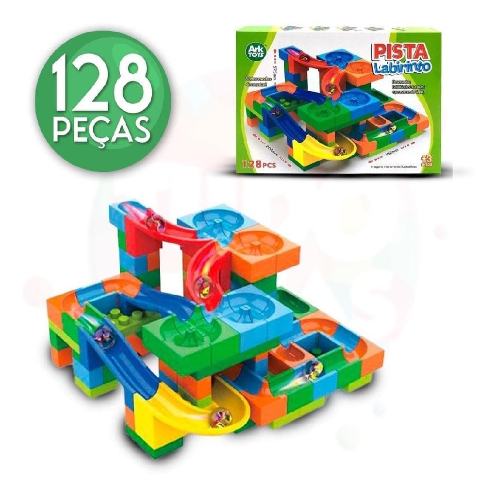 Pista Radical Brinquedo Blocos de Montar Para Bolinha de Gude 128 com 128 Peças