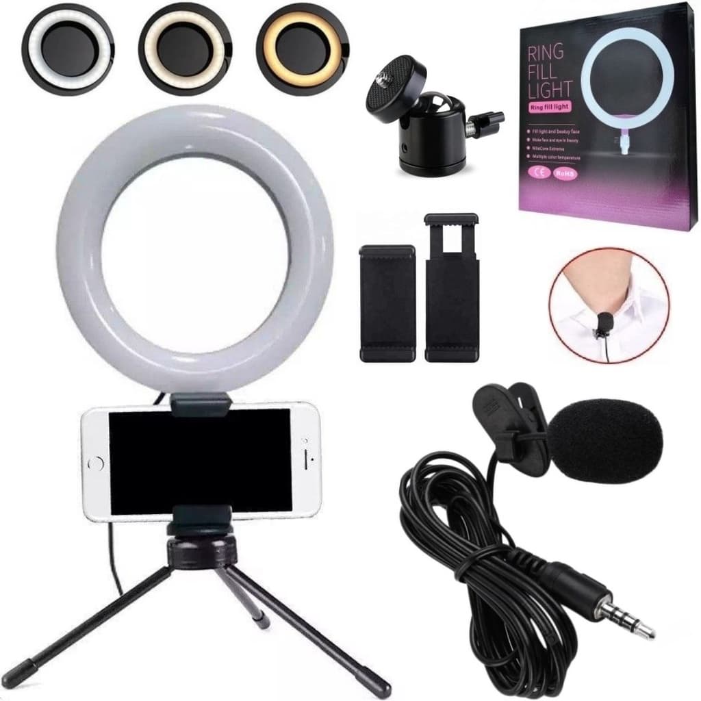Ring light Led usb luz 6 Polegadas suporte celular microfone lapela vídeos