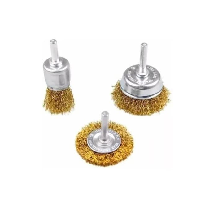 Kit Escova De Aço Circular C/ Haste 1/4 P/ Furadeira 3 Pçs