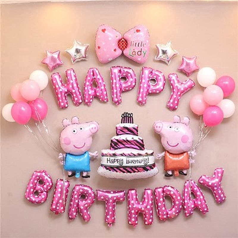 33 Pçs/Set Leitão Dos Desenhos Animados Peppa Balão Feliz Aniversário Tema Festa Balão Decoração