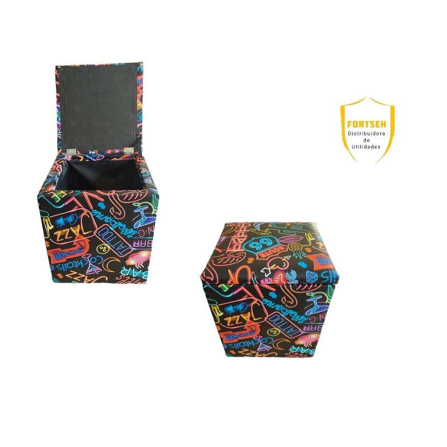 Puff Bau Quadrado Decorativo Organizador Objetos